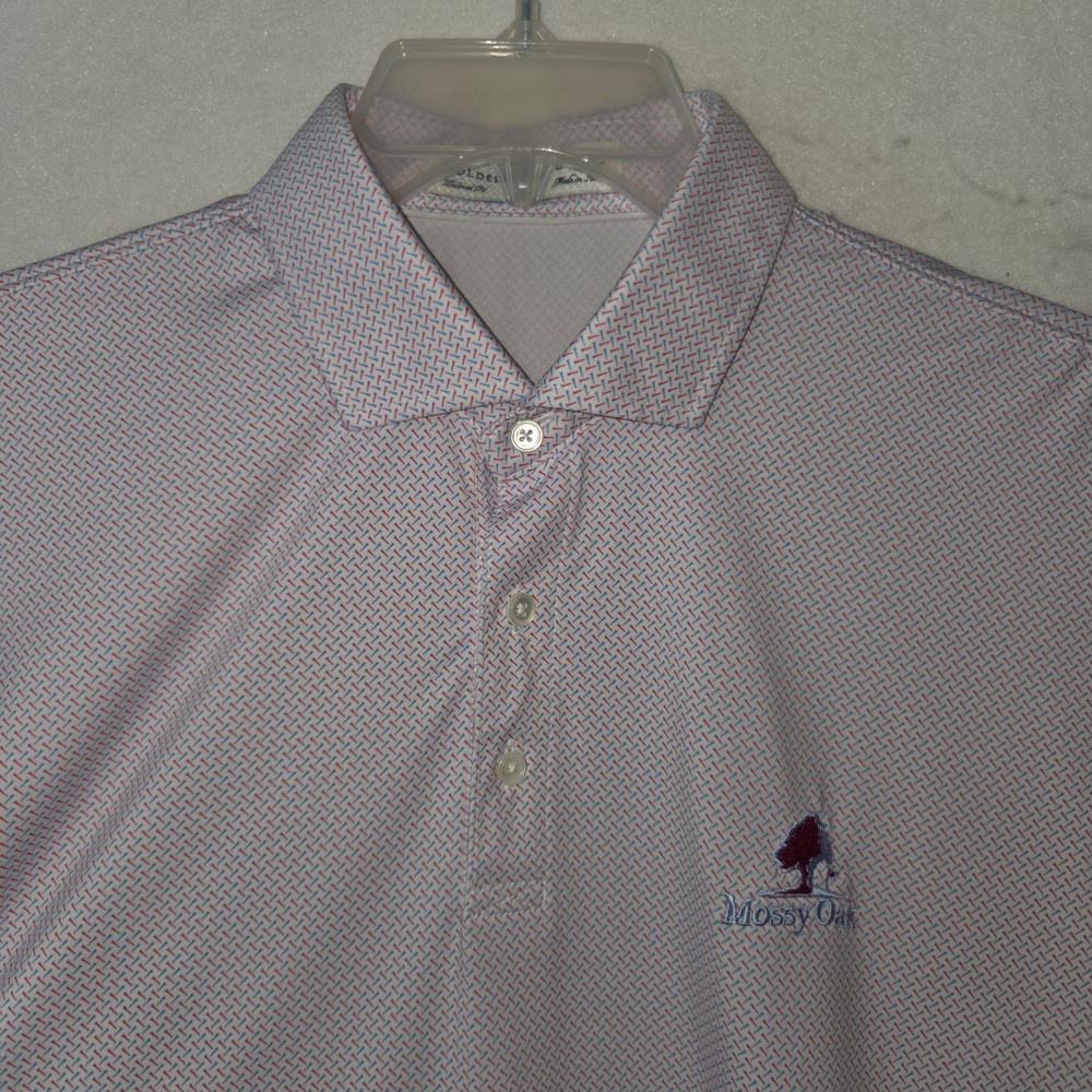 Holderness & Bourne Men XL The Demaret Golf Polo Shirt White Pink Blue Mossy Oak - Picture 2 of 9